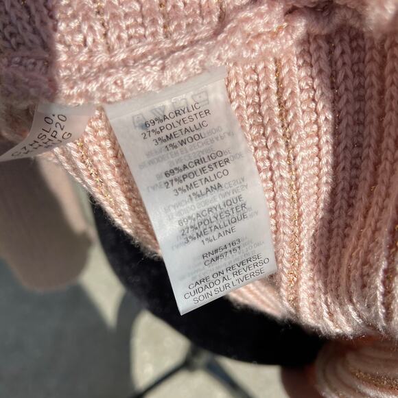 Calvin Klein Womens Sweater Size Medium Pink Metallic Gold Cowl Neck Ribbed Knit - Picture 5 of 8